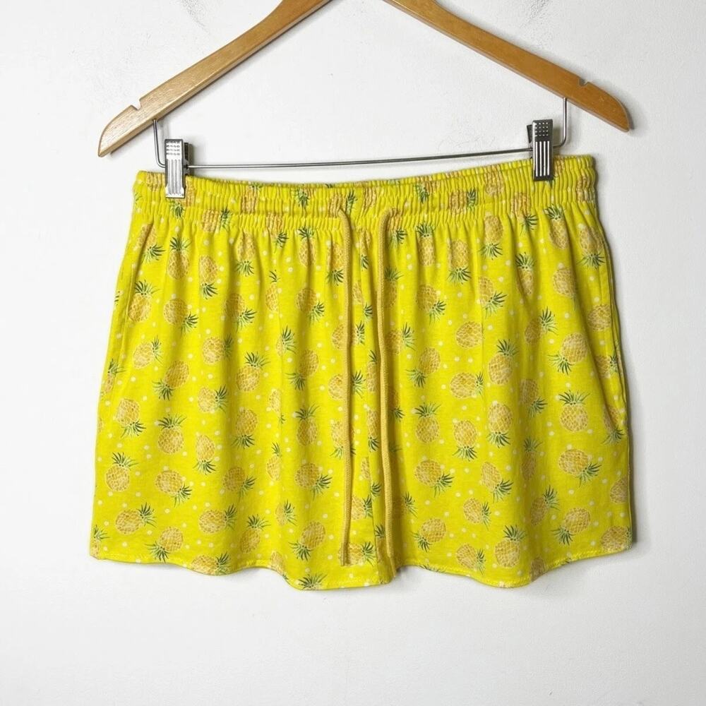 Cozee Corner Women Mini Skirt XL Yellow Pineapple Print Drawstring Casual Cotton - Picture 3 of 6